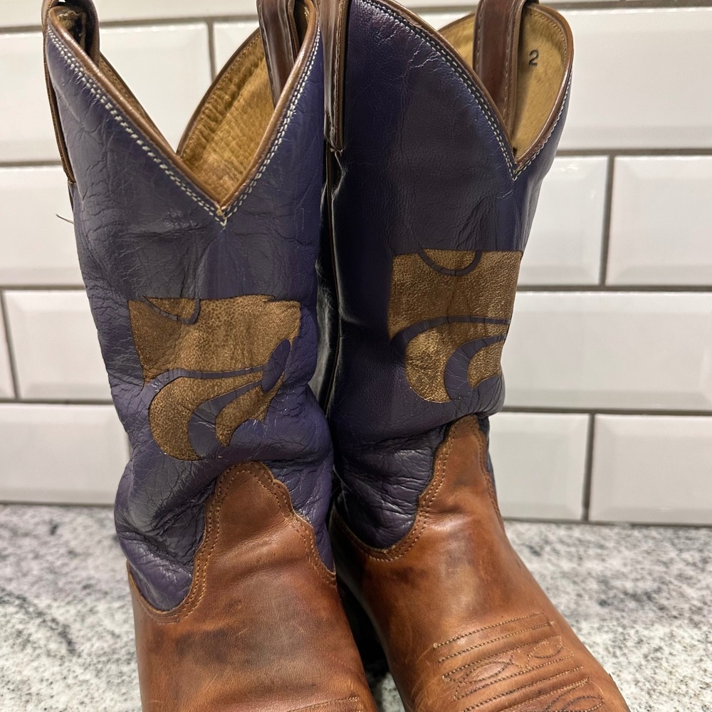 Nocona Womens 7 Western Boots Brown Purple K-State Powercat Square Toe USA Made - Picture 5 of 10